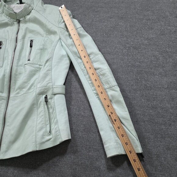Bod & Christensen Jacket Women M Light Green Penelope Genuine Leather Moto Lined - Picture 6 of 16